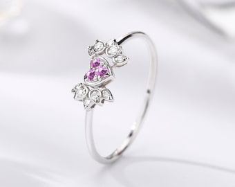 Anillo personalizado piedra de nacimiento-Anillo de compromiso alternativo-Anillo de alas de ángel de corazón anillo de boda-Anillo de promesa delicado-14k anillo de oro aniversario único