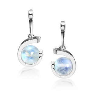 Rainbow moonstone earrings-Drop dangle earrings-Ball earrings dangling-June birthstone earrings-Simple silver earring for women-Everyday image 2