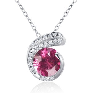 Pink tourmaline diamond necklace pendant-Dainty layering chain necklace simple-Alternative October birthstone Rubellite C necklace-Small