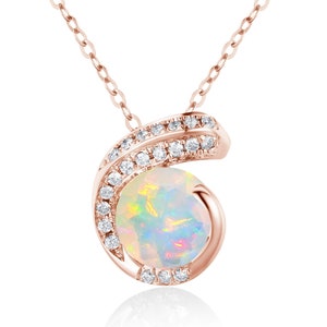 Rainbow opal diamond necklace pendant-Dainty layering chain necklace simple-October birthstone C necklace-Minimalist small gold necklace