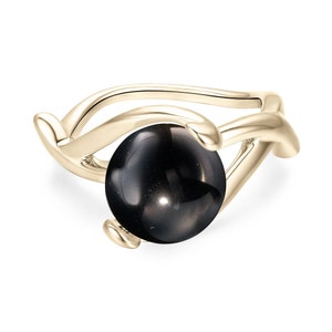 Black tourmaline sterling silver ring in gold dipped finish, Black gemstone ring for women, Black stone ring for her, Black tourmaline ring.