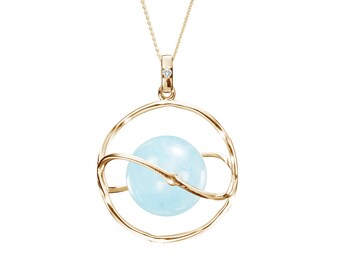 Aquamarine necklace pendant-Blue crystal ball necklace-March birthstone necklace-Galaxy planet necklace-Simple sphere necklace with chain