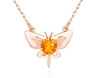 Mandarin orange garnet necklace-Butterfly pendant gold-Dainty layering charm necklace-Alternative January birthstone necklace-Spessartite