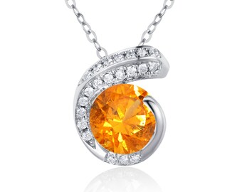 Mandarin orange garnet diamond necklace pendant-Dainty layering chain necklace simple-Alternative January birthstone C necklace gold-Small