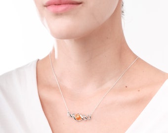 Pendant Sunstone necklace-Silver chain necklace-Birthstone necklace for women-Modern necklace minimalist-Statement necklace-Oregon sunstone