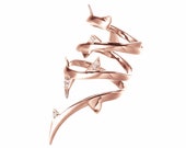 Full finger thorn ring in rose gold dipped 925 sterling silver with diamonds. Long finger ring, Handmade goth rose thorn ring by Majade.