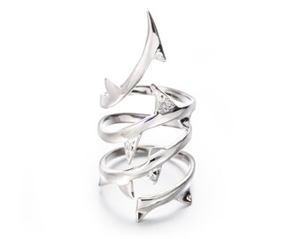 Silver gothic ring-Statement diamond ring-Witch vine ring-Wrap around ring-Thorn crown ring-Wicca pagan goth coil ring-Full long finger ring