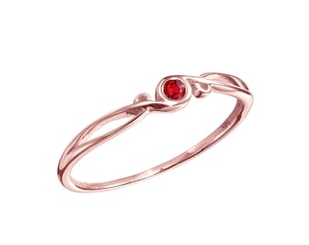 Ruby ring-Solitaire engagement ring-Alternative wedding ring-Promise stacking ring-July birthstone ring-Delicate dainty ring rose gold 14k