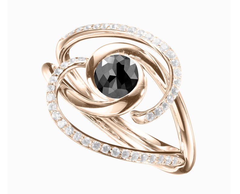 Black Tourmaline Ring Set Wedding Ring Set 14k Gold Two Etsy