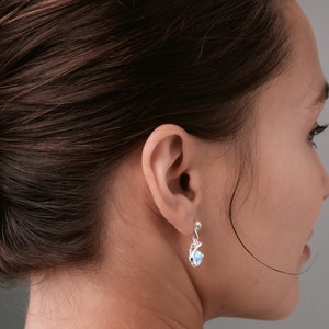 Rainbow moonstone earrings-Drop dangle earrings-Ball earrings dangling-June birthstone earrings-Simple silver earring for women-Everyday image 4