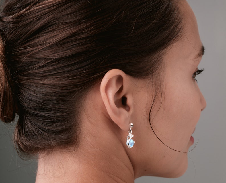 Rainbow moonstone earrings-Drop dangle earrings-Ball earrings dangling-June birthstone earrings-Simple silver earring for women-Everyday image 4