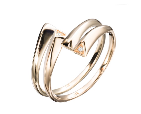 Engagement ring set Diamond ring set 14k yellow gold rings | Etsy