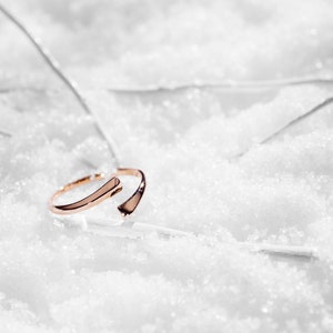 White gold black ring-Rose gold ring-Solid plain gold ring-No stone ring-Bypass promise ring-Stacking couples ring-Simple wedding ring-Open image 3