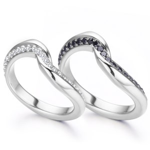 Passende Eheringe, Diamant-Ringe-Set, 14 k Weißgold Ringe Set, seine und ihre Eheringe, Diamant-Verlobungsringe, Paare Ring-Set.