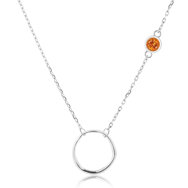 Orange Garnet necklace-Spessartite garnet necklace-Open circle necklace-Karma necklace-Asymmetrical sideway necklace-Mother daughter