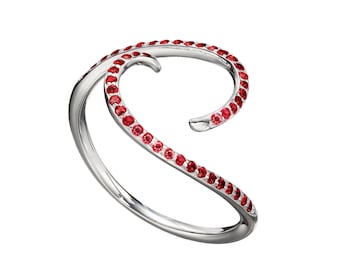 Rubinringförstärkare - Vigselringskydd - Spiralringlindning - Paveband bröllop - Öppen ring enkel - Klassisk minimalistisk ring - Juli födelsesten brud