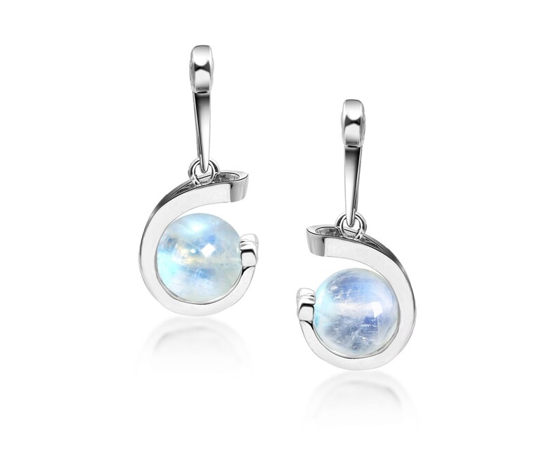 Rainbow moonstone earrings-Drop dangle earrings-Ball earrings dangling-June birthstone earrings-Simple silver earring for women-Everyday image 2