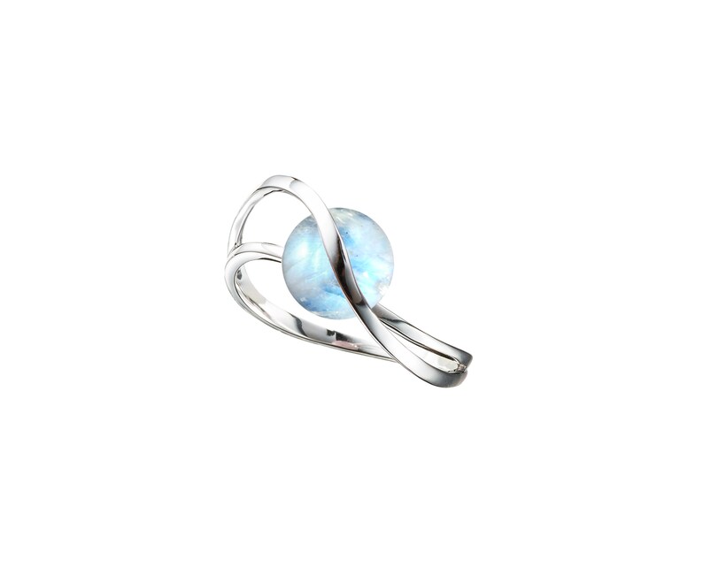 Unique wedding ring Alternative solitaire ring Rainbow moonstone engagement ring 14k white gold ring Minimalist white stone band women.