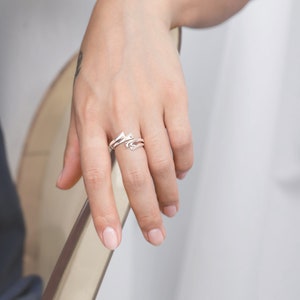 White gold black ring-Rose gold ring-Solid plain gold ring-No stone ring-Bypass promise ring-Stacking couples ring-Simple wedding ring-Open 画像 5