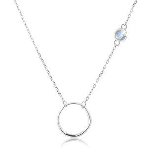 Collier Rainbow Moonstone-Collier de cercle ouvert-Collier Karma-Collier latéral asymétrique-Collier mère fille-Juin pierre de naissance