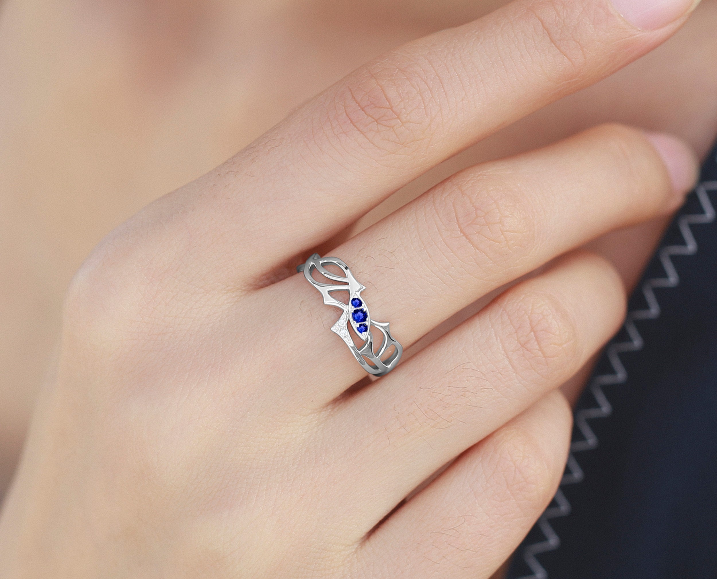 Sapphire Ring Diamond-twig Ring Engagement-gothic Ring