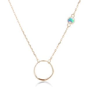 Rainbow Opal necklace-Open circle necklace-Karma necklace-Asymmetrical sideway necklace-Mother daughter necklace-October birthstone necklace