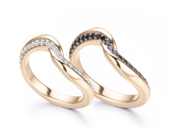 Anillos de boda a juego, anillos de diamantes, anillos de oro de 14k, bandas de boda suyas y suyas, conjunto de anillos de compromiso de oro amarillo, conjunto de anillos de parejas