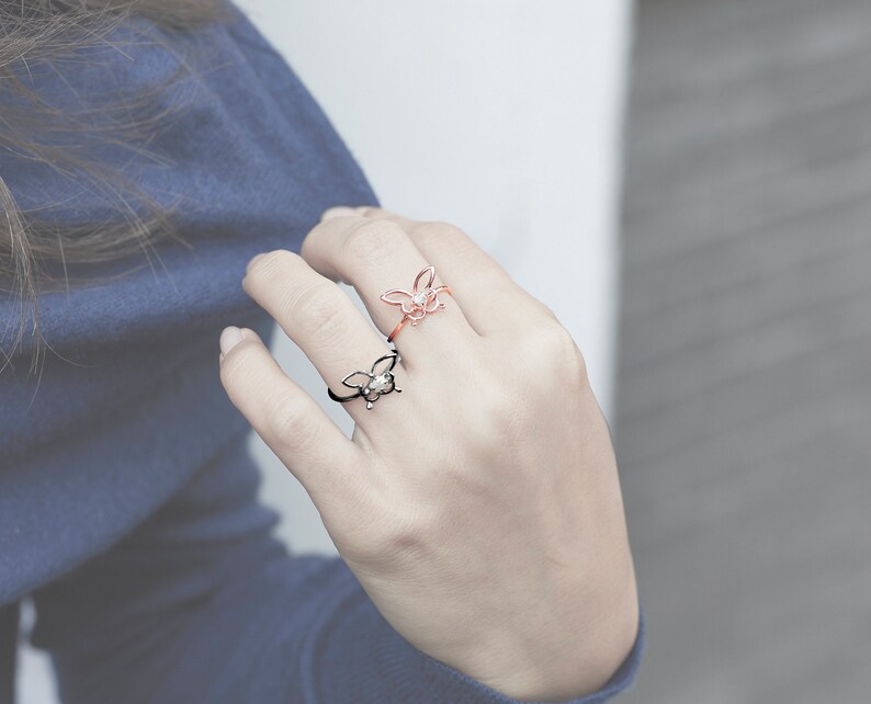 Rose gold butterfly ring raw diamond ring rough uncut diamond ring Filigree butterfly Tattoo engagement jewelry wedding diamond Promise gold