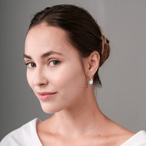 Rainbow moonstone earrings-Drop dangle earrings-Ball earrings dangling-June birthstone earrings-Simple silver earring for women-Everyday image 5
