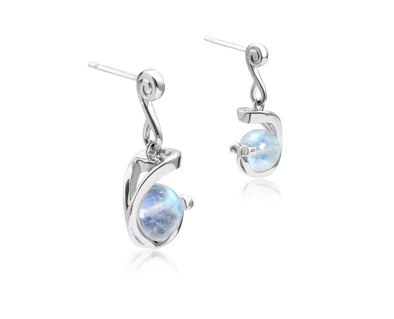 Rainbow moonstone earrings-Drop dangle earrings-Ball earrings dangling-June birthstone earrings-Simple silver earring for women-Everyday image 3