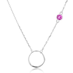 Collana tormalina rosa profondo-Collana a cerchio aperto-Collana Karma-Collana laterale asimmetrica-Collana madre figlia-Pietra di nascita di luglio