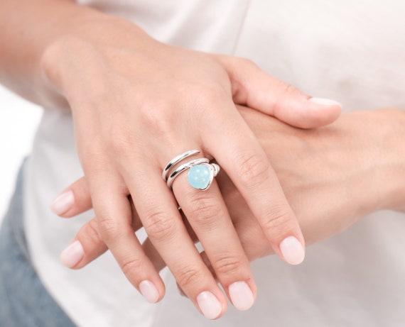 Aquamarine Ring large Statement Ring right Hand Ring march