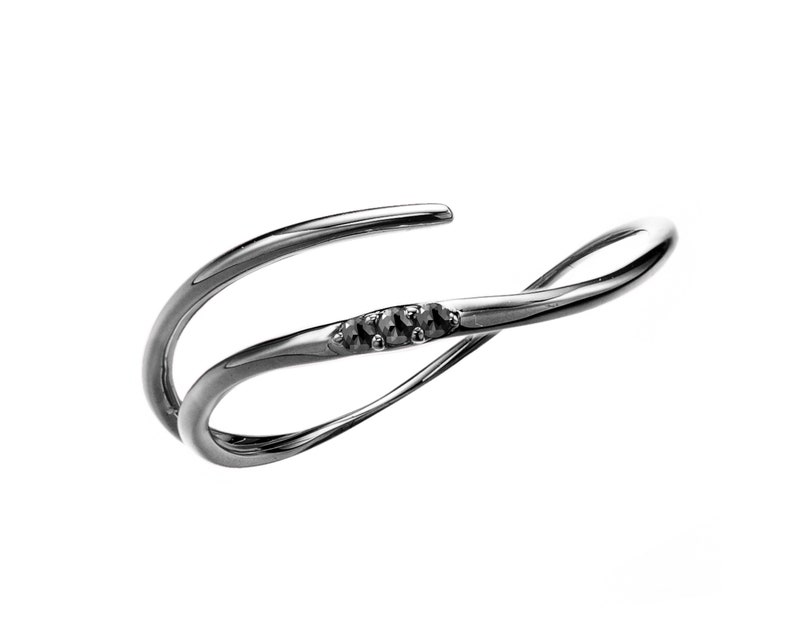 Simple delicate ring for women. Unique minimalist engagement ring Black diamond ring 14k gold black ring Black diamond wedding ring band
