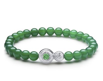 Chakra bracelet-Natural gemstone bead bracelet with charm-Buddhist power balance bracelet-Emerald green onyx May birthstone healing crystal