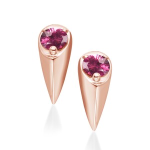 Pink tourmaline earrings stud-Small drop dainty stacks earrings-Multiple piercing teardrop alternative October birthstone earrings-Rubellite image 3