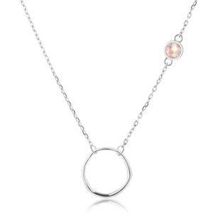 Collier de quartz rose-Collier de cercle ouvert-Collier Karma-Collier latéral asymétrique-Collier de fille mère-Collier de pierre de naissance octobre