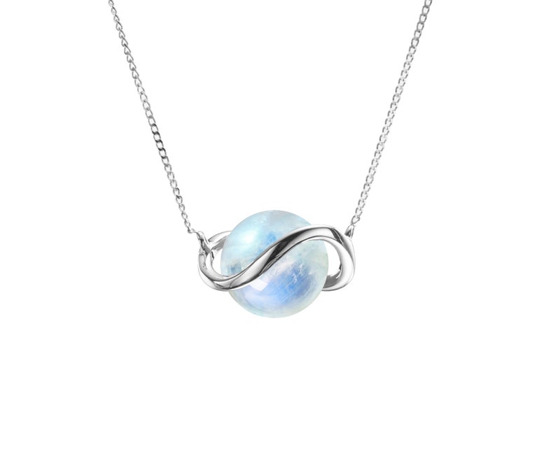 Moonstone Necklace In Solid 14k White Gold Rainbow - White Gold Moonstone Pendant Moonstone Necklace In Solid 14k White Gold Rainbow - White Gold Moonstone Pendant