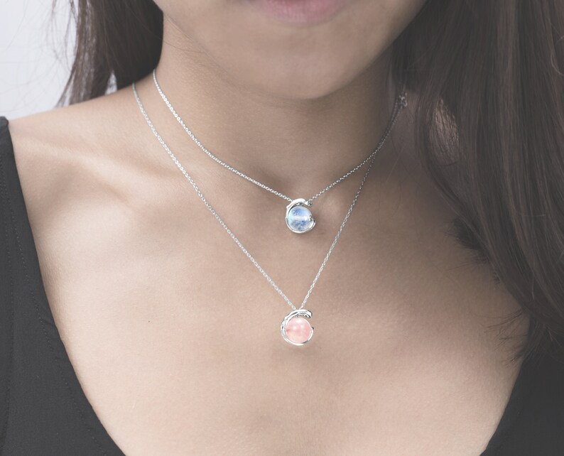 Rose quartz necklace in 925 silver Rose quartz jewelry in sterling silver. Pink gemstone pendant for women October birthstone necklace