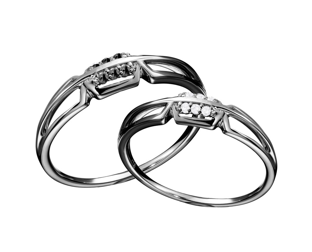 Couples Ring Sethis and Hers Wedding Rings Setmatching Black Ring 14k