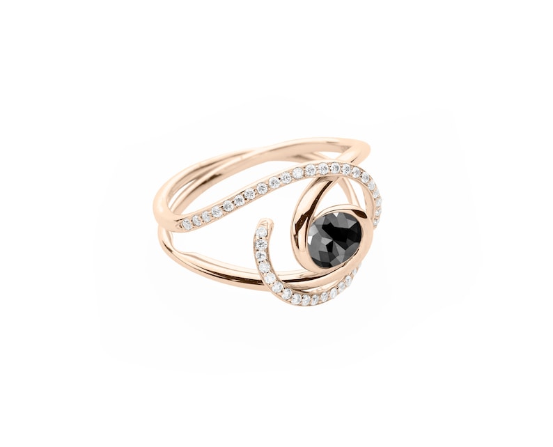 Black Tourmaline Ring Set Wedding Ring Set 14k Gold Two Etsy