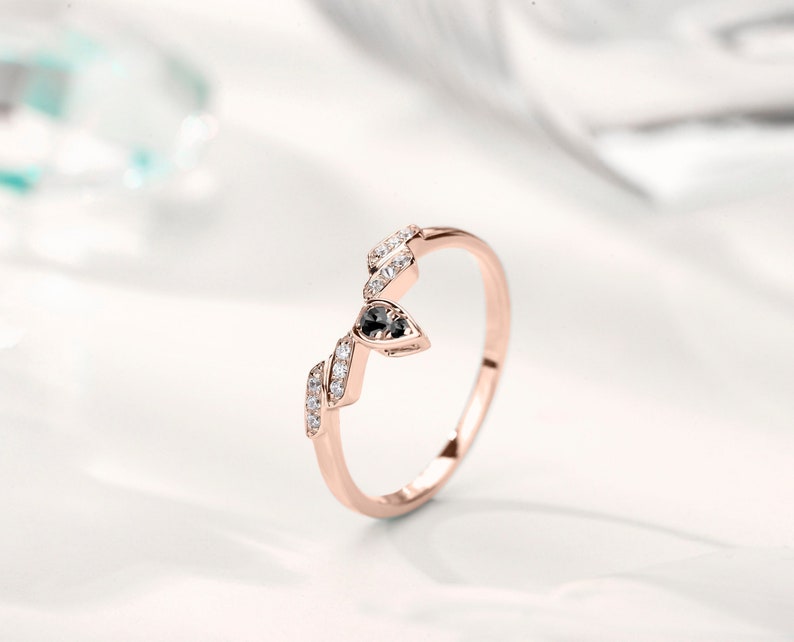 Black diamond ring-Teardrop engagement ring wedding-Pear shaped ring drop-Alternative ring promise-Rose gold ring unique-Dainty ring simple image 1