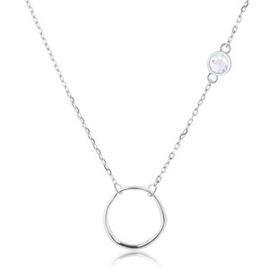 Collier Karma-Collier de cercle ouvert-Collier latéral asymétrique-Collier mère fille-Collier de topaze blanche-Collier de pierre de naissance avril