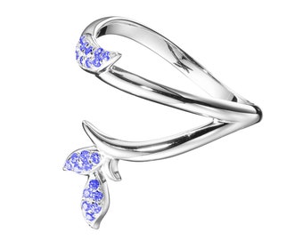 14K white gold sapphire engagement ring, Blue gemstone wedding ring for her. Alternative engagement ring, Flower wedding band for women.