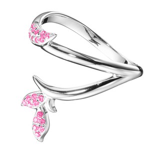 14K white gold pink sapphire engagement ring, Pink gemstone wedding ring for her. Alternative engagement ring, Flower wedding band for her.