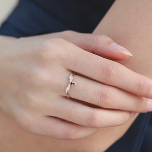 Black diamond ring-Teardrop engagement ring wedding-Pear shaped ring drop-Alternative ring promise-Rose gold ring unique-Dainty ring simple image 4