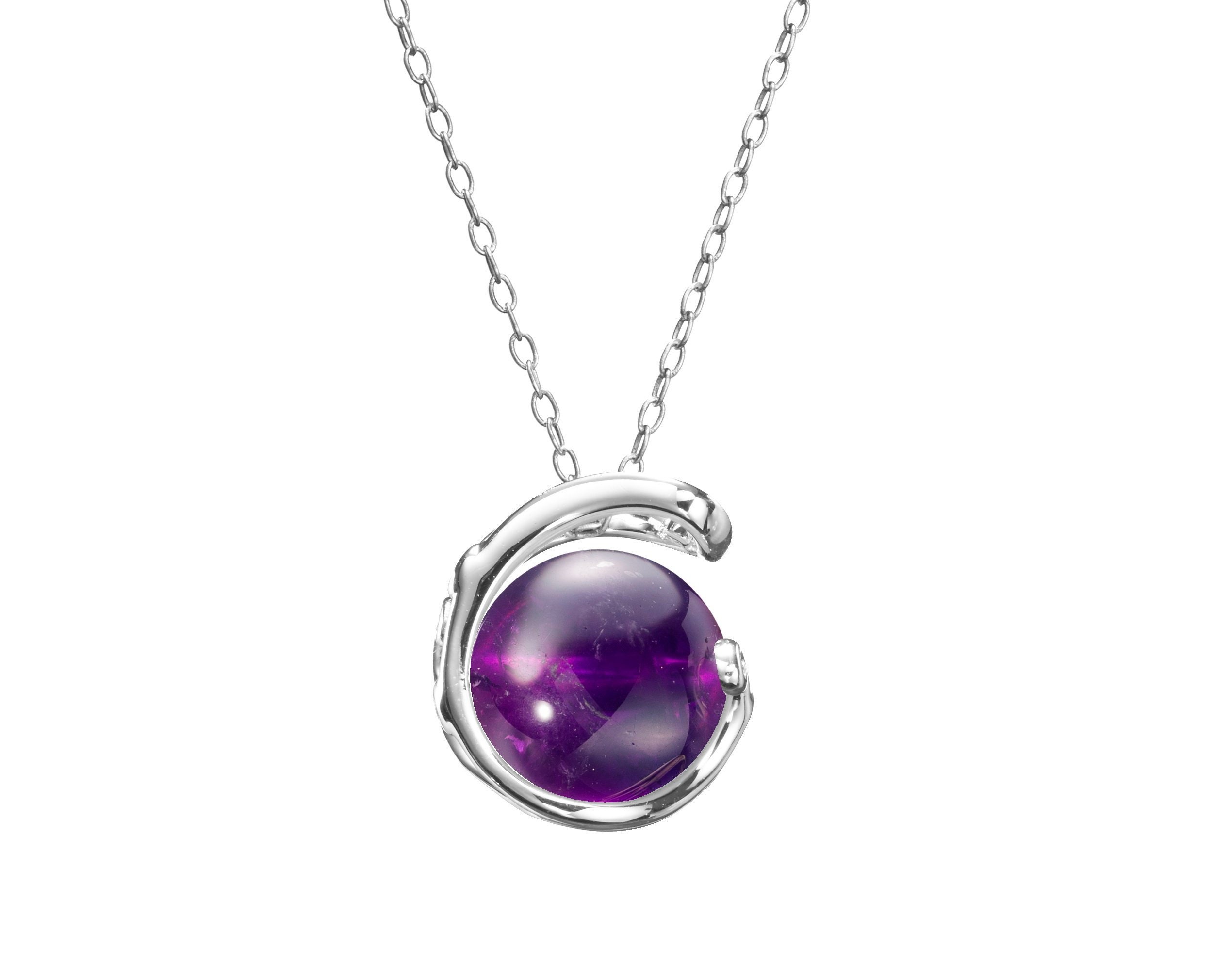 Amethyst gemstone pendant on a sterling silver necklace