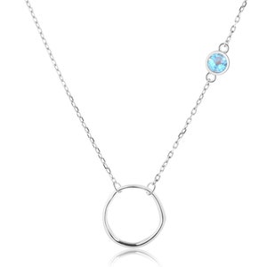 Blue Aquamarine necklace-Asymmetrical sideway necklace-Karma necklace-Open circle necklace-Mother daughter necklace-March birthstone