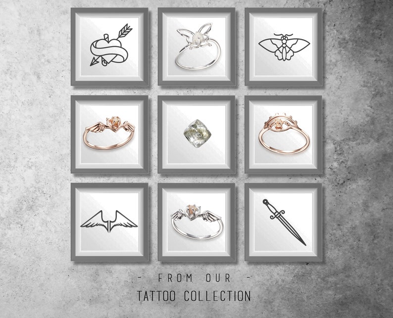 Rose gold butterfly ring raw diamond ring rough uncut diamond ring Filigree butterfly Tattoo engagement jewelry wedding diamond Promise gold