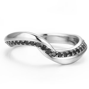 Full eternity band men, Black diamond ring for men, 14k white gold ring, Men wedding band ring, Pave black diamond band, Men engagement ring