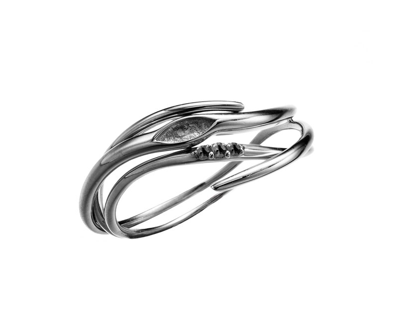 Simple delicate ring for women. Unique minimalist engagement ring Black diamond ring 14k gold black ring Black diamond wedding ring band